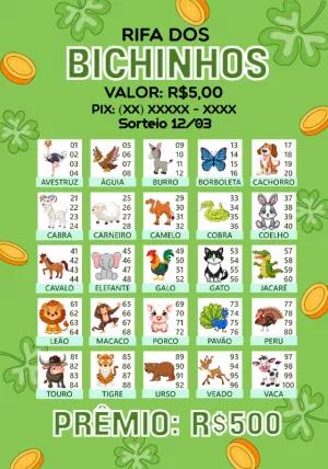 Cartela de Rifa dos Bichinhos Editável Online para Imprimir