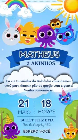 Convite Aniversário Bolofofos com Personagens para Editar