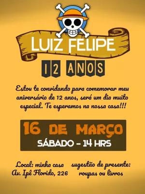 Convite de Aniversário One Piece com Piratas para Editar Online