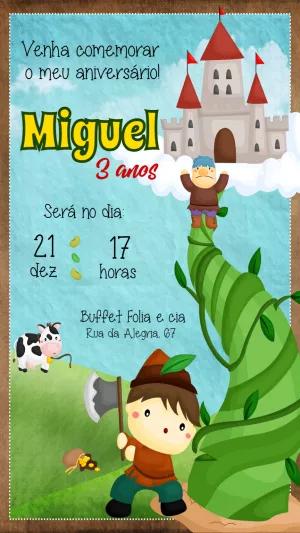 Convite Aniversário João e o Pé de Feijão para Editar Online