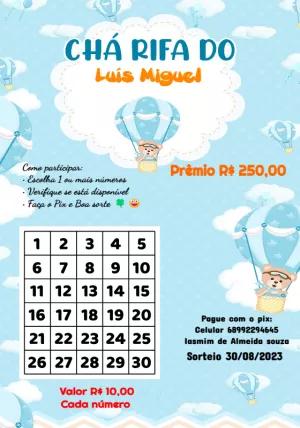 Arte Chá Rifa Ursinho Baloeiro Editável Online para Imprimir