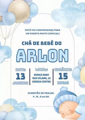 Convite Chá de Bebê Nuvens e Balões para Editar Online