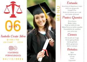 Menu de Formatura Direito com Foto para Editar Online