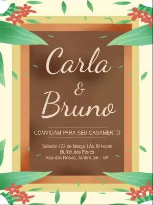 Convite de Casamento Folhagem e Flores para Editar Online