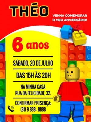 Convite Aniversário Lego Blocos de Montar para Editar