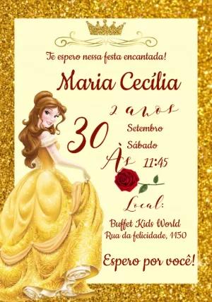 Convite Aniversário A Bela e a Fera com Princesa Bela para Editar