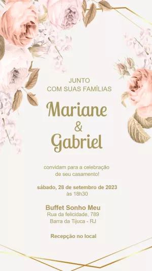 Convite de Casamento Floral com Rosas para Editar Online