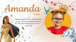 Painel de TV Aniversário Pocahontas com Foto para Editar Online