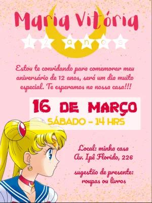 Convite de Aniversário Sailor Moon para Editar e Imprimir