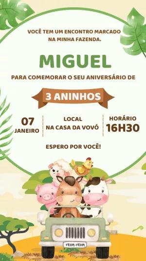 Convite Aniversário Fazendinha com Bichinhos para Editar Online