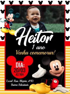 Convite de Aniversário Mickey Mouse com Foto para Editar Online
