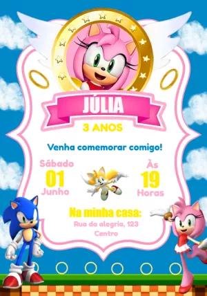 Convite de Aniversário Amy Rose e Sonic para Editar Online