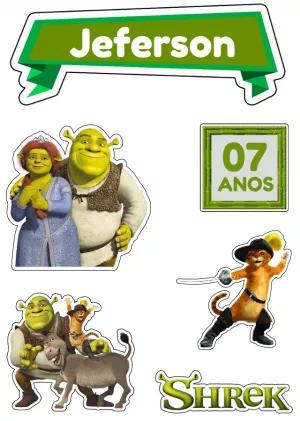 Topo de Bolo Shrek com Personagens para Editar e Imprimir