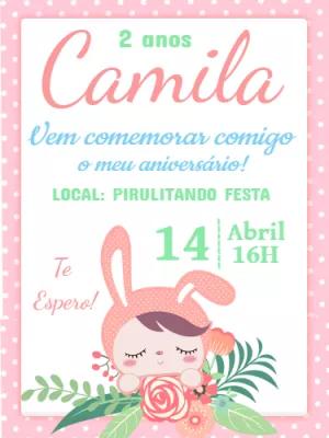 Convite Aniversário Boneca Coelhinha para Editar Online