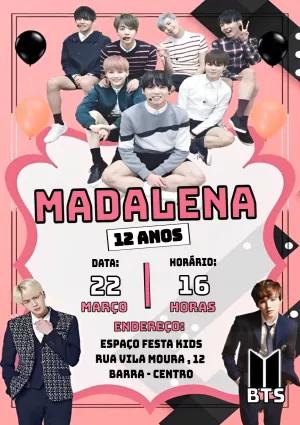 Convite de Aniversário BTS K-pop para Editar Online