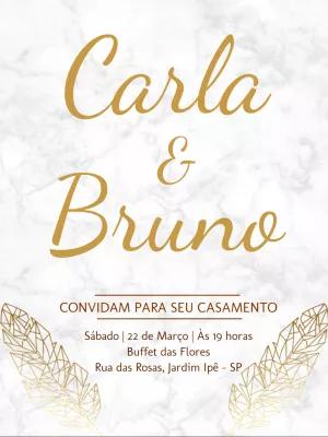 Convite de Casamento Mármore e Folhas Douradas para Editar