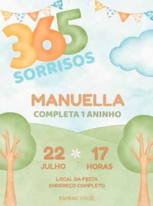 Convite Aniversário 1 Ano 365 Sorrisos para Editar Online