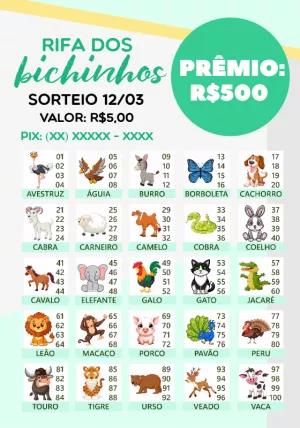 Cartela de Rifa dos Bichinhos Editável Online para Imprimir