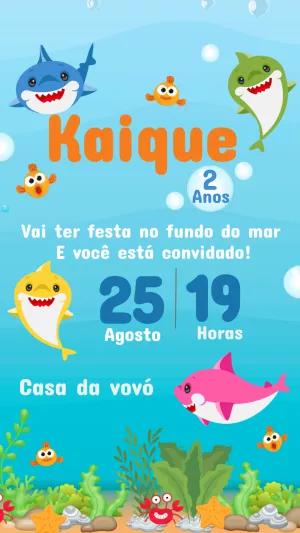 Convite Aniversário Baby Shark Editável Online para Imprimir