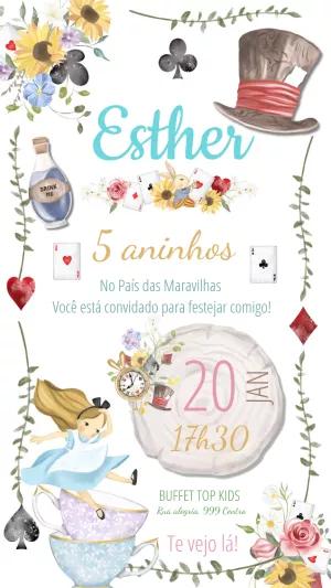 Convite Aniversário Alice no País das Maravilhas para Editar Online