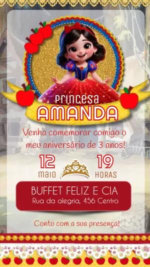 Convite Aniversário Branca de Neve Cute para Editar Online