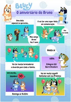 Convite de Aniversário Bluey Quadrinhos para Editar Online