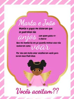 Convite para Padrinhos Anjinha Negra para Editar Online
