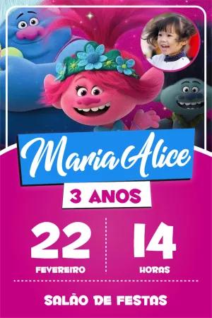 Convite de Aniversário Trolls com Foto para Editar Online