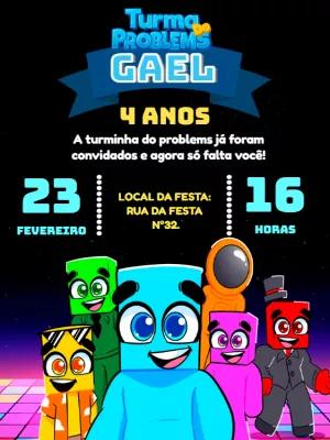Convite Aniversário Turma do Problems para Editar Online