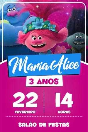 Convite de Aniversário Trolls com Personagens para Editar Online