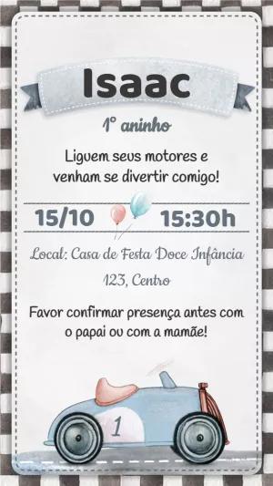 Convite Aniversário Carro Aquarela para Editar Online