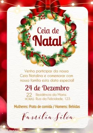 Convite Ceia de Natal com Guirlanda Elegante para Editar