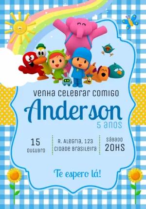 Convite de Aniversário Pocoyo com toda a turma para Editar
