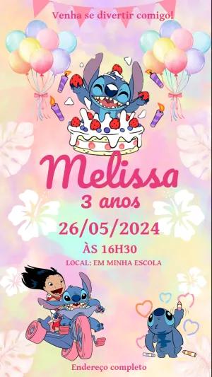 Convite Aniversário Stitch Infantil para Editar Online