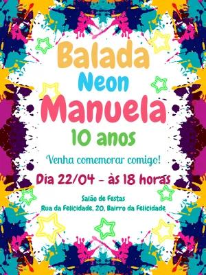 Convite Aniversário Balada Neon Colorido para Editar Online