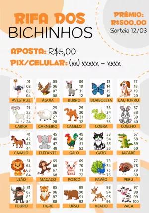 Cartela de Rifa dos Bichinhos Editável Online para Imprimir