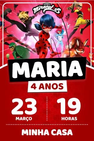 Convite de Aniversário Miraculous Ladybug para Editar Online