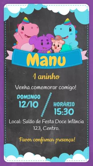 Convite de Aniversário BabyTube com Personagens para Editar