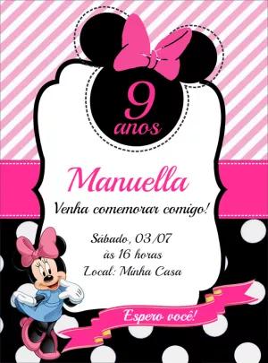 Convite de Aniversário Minnie Rosa para Editar Online