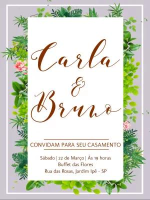 Convite de Casamento Folhagem Verde para Editar Online