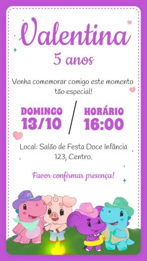 Convite Aniversário Babytube com Animais Fofos para Editar