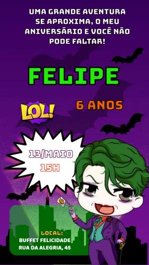 Convite Aniversário Coringa Toy para Editar Online