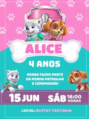 Convite Aniversário Skye e Everest Patrulha Canina para Editar