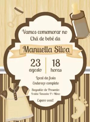 Convite Chá de Bebê Clássico Marrom para Editar Online