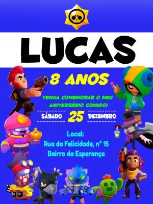 Convite Aniversário Brawl Stars com Personagens para Editar Online