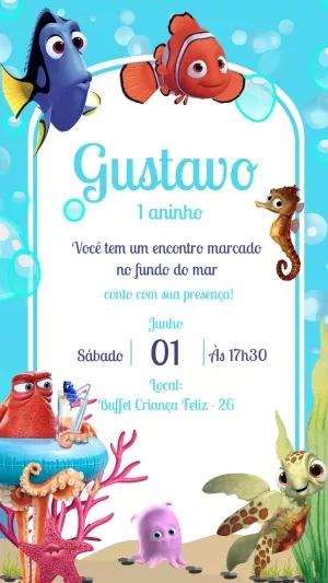 Convite Aniversário Procurando Dory e Nemo Editável Online