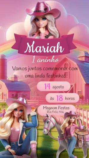 Convite Aniversário Barbie Boiadeira para Editar Online