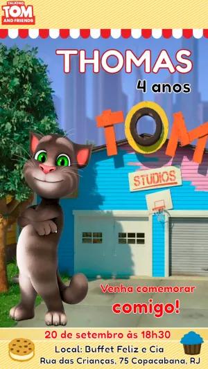 Convite de Aniversário Gato Tom para Editar Online