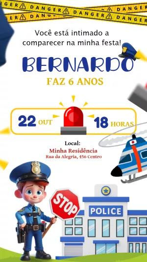 Convite de Aniversário Polícia Infantil para Editar Online
