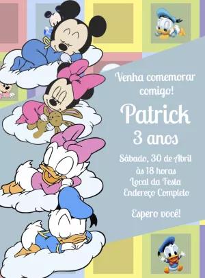 Convite Festa do Pijama Mickey e Turma Baby para Editar Online